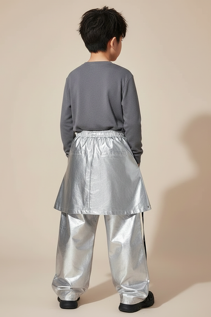 Pantalon Jupe Argenté Brillant Ample Futuriste Garçon - Polyester - vue 2