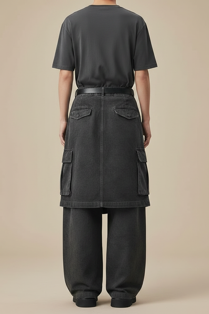 Pantalon Jupe Cargo Gris Déstructuré Ample Décontracté - Jean - vue 2