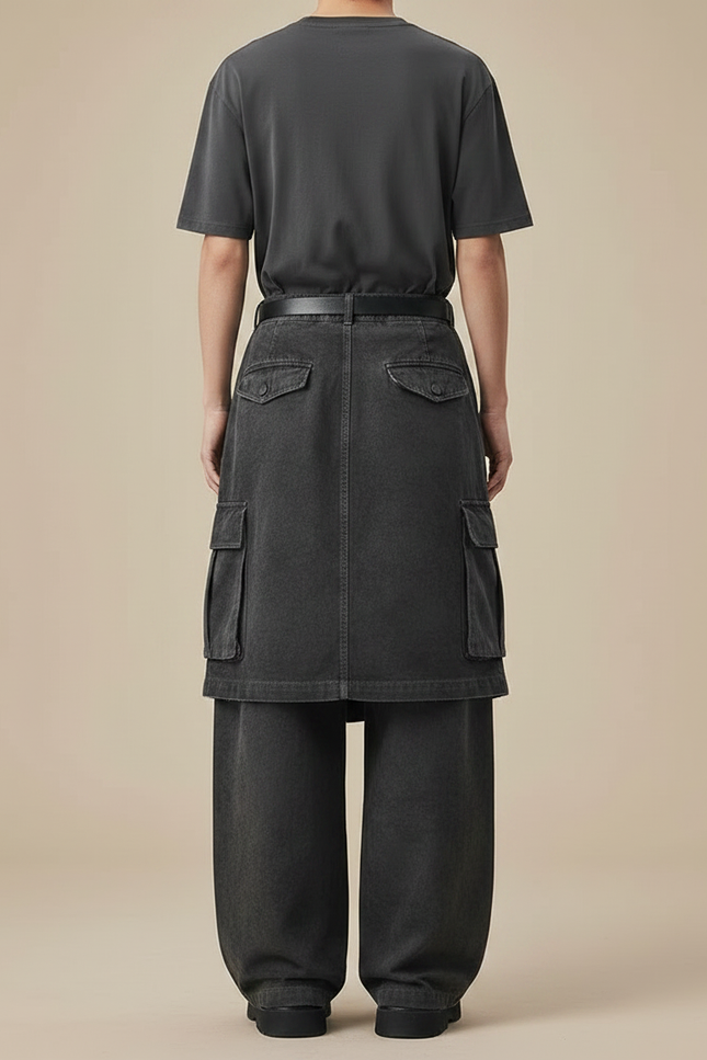 Pantalon Jupe Cargo Gris Déstructuré Ample Décontracté - Jean - vue 2