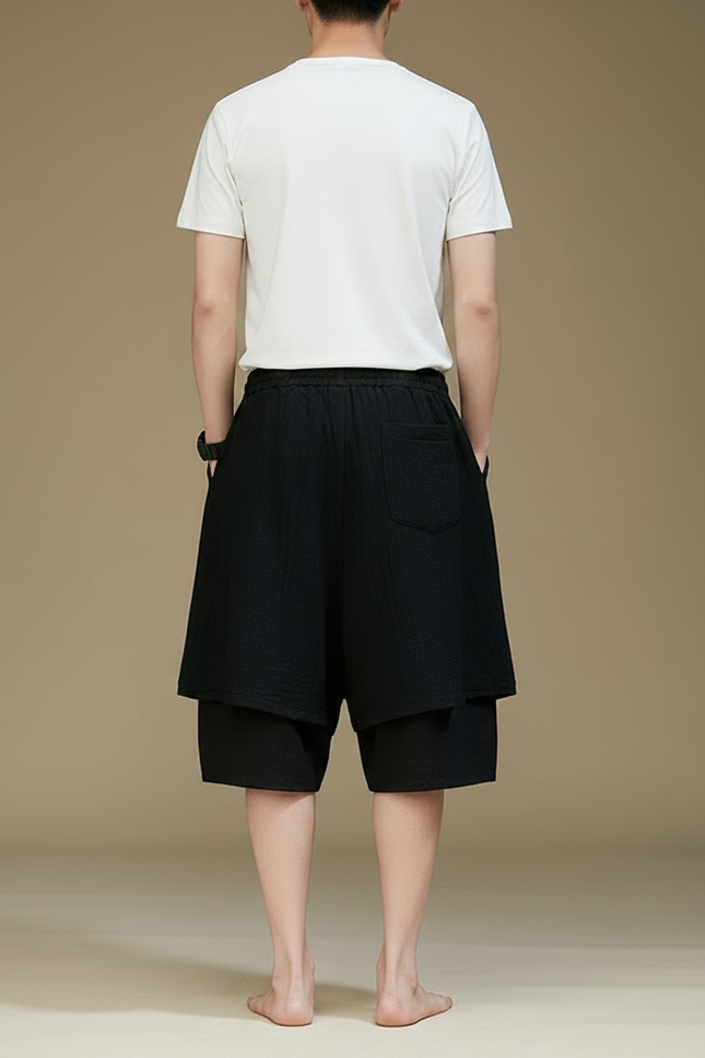 Pantalon Jupe Noir Coton Ample Décontracté Homme - vue 2