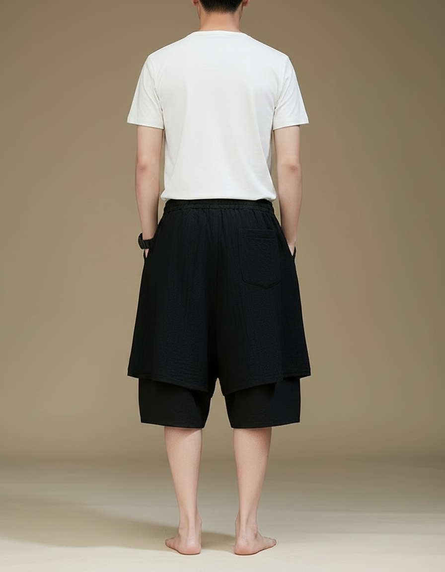 Pantalon Jupe Noir Coton Ample Décontracté Homme - vue 2