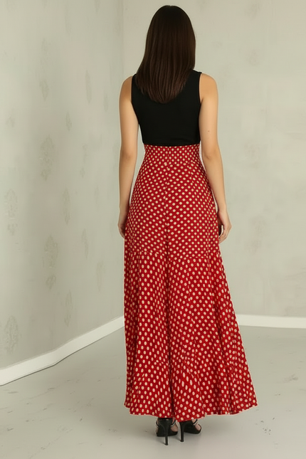 Pantalon Jupe Rouge Pois Maxi Fluide Élégant - Polyester - vue 2
