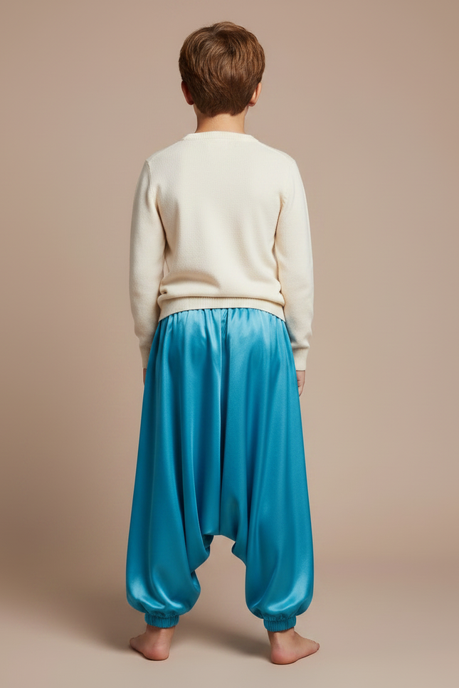 Pantalon Jupe Bleu Satin Ample Bouffant Enfant - vue 2