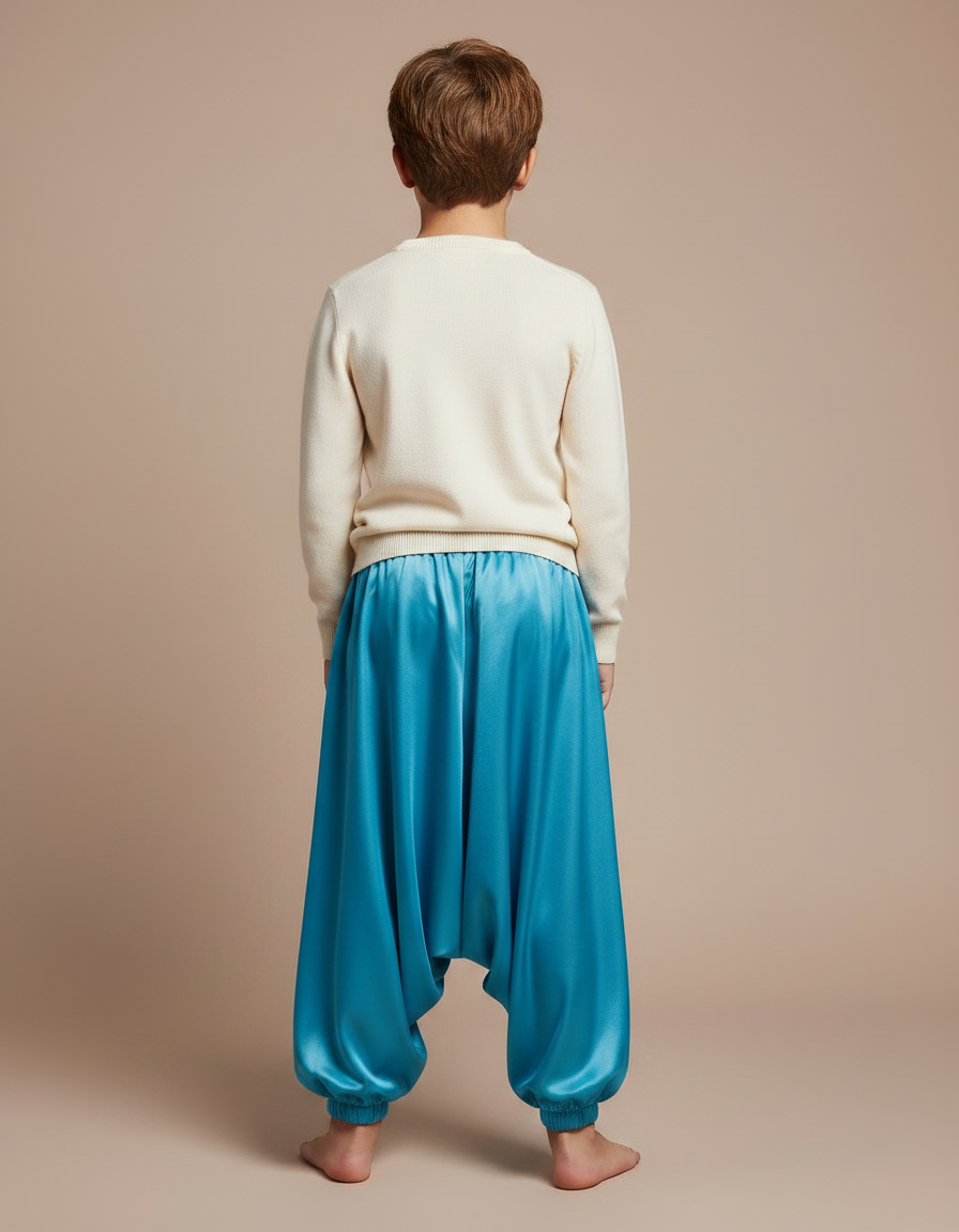 Pantalon Jupe Bleu Satin Ample Bouffant Enfant - vue 2