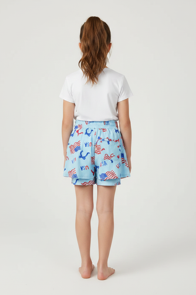 Pantalon Jupe Bleu Imprimé Drapeaux Américains Été - Coton - vue 2