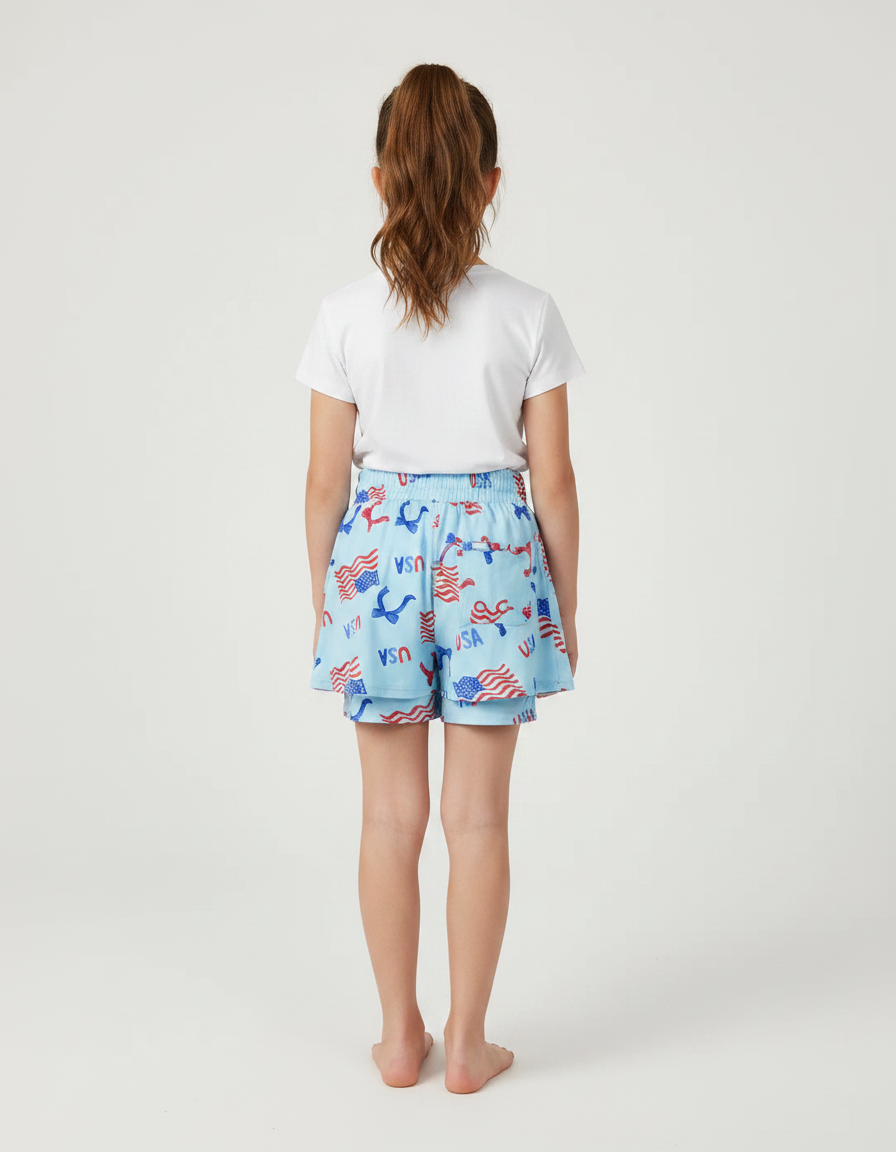 Pantalon Jupe Bleu Imprimé Drapeaux Américains Été - Coton - vue 2