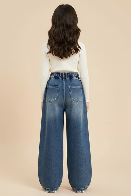 Pantalon Jupe Denim Bleu Ample Superposé Élastique - Jean - vue 2