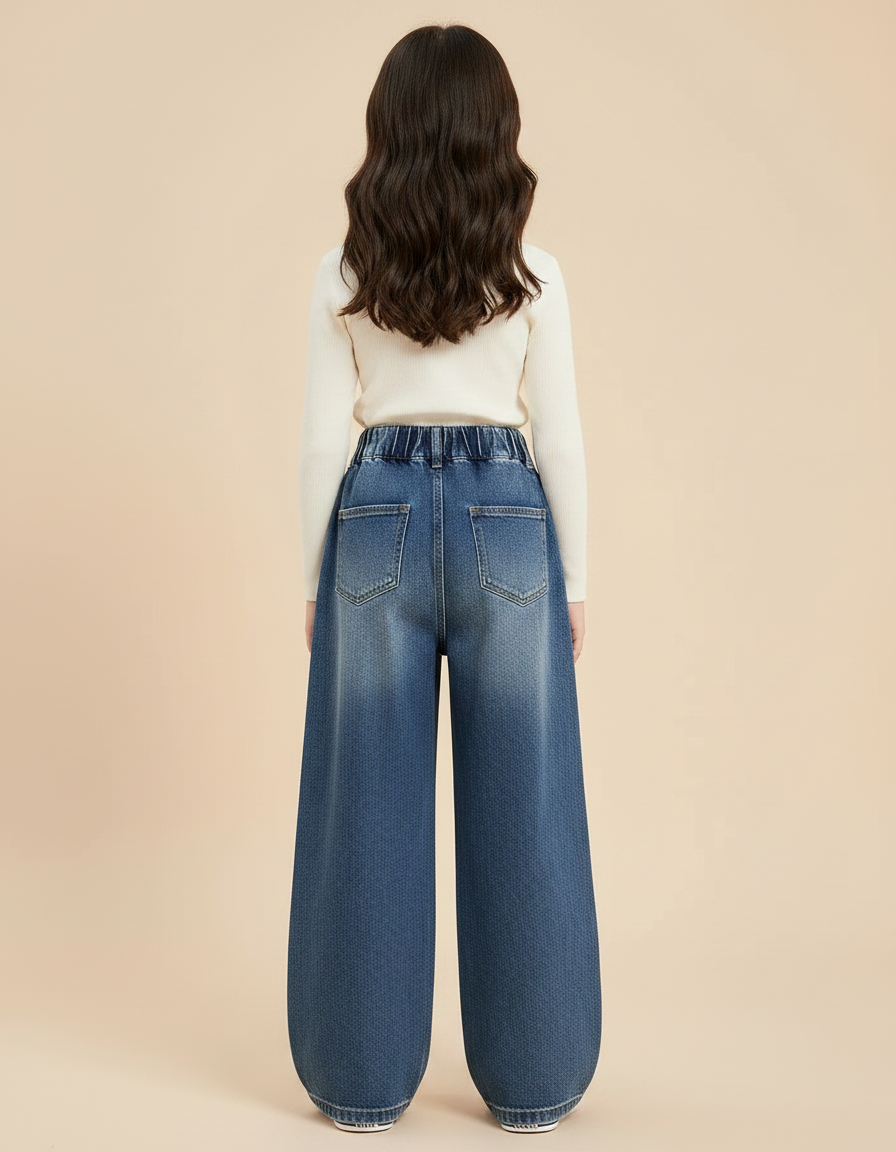 Pantalon Jupe Denim Bleu Ample Superposé Élastique - Jean - vue 2