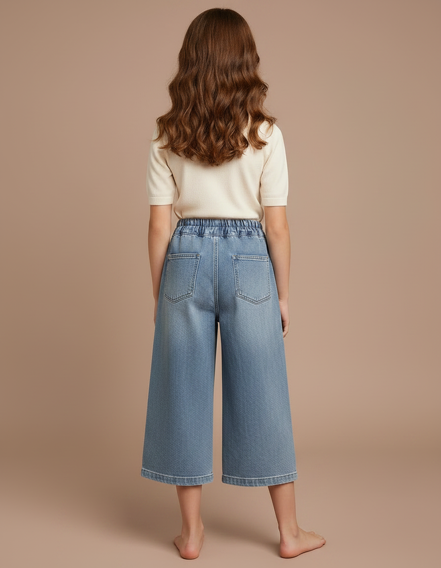 Pantalon Jupe Denim Brodé Nœuds Ample Enfant - Bleu Jean - vue 2
