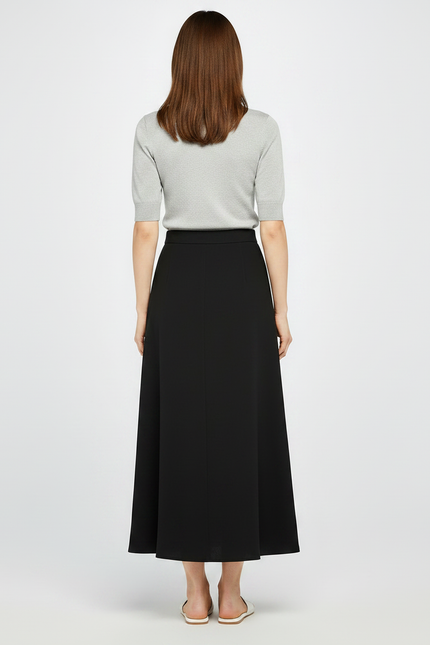 Pantalon Jupe Noir Asymétrique Fluide Élégant Mi-long - Polyester - vue 2
