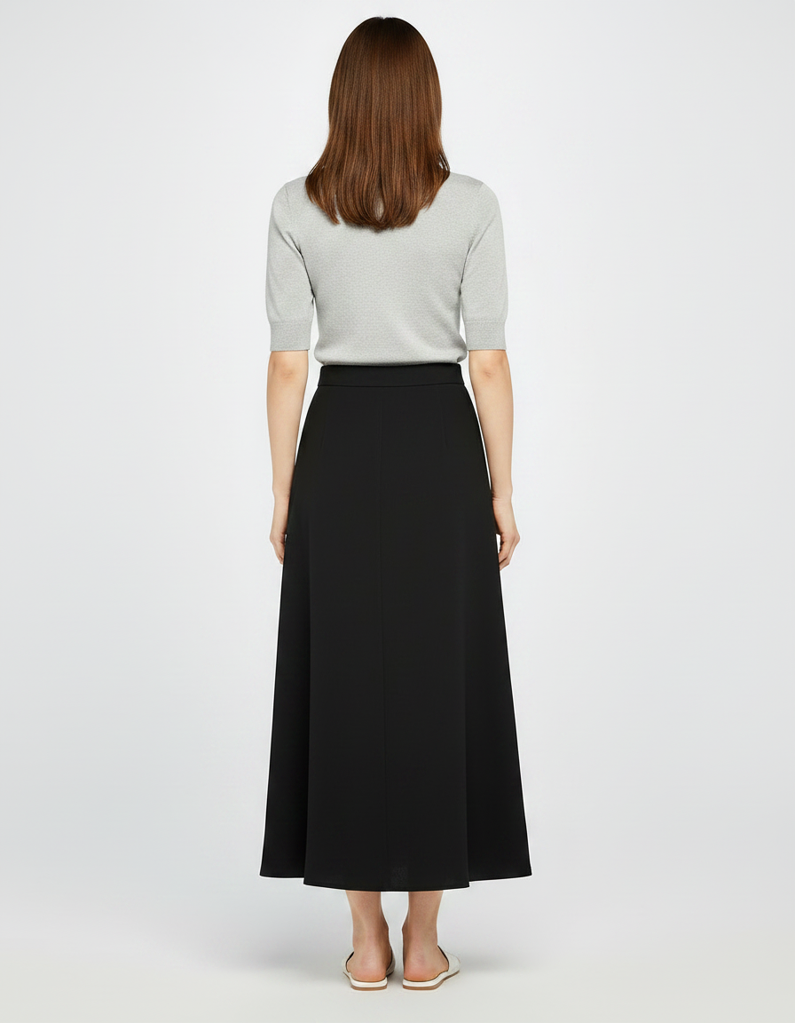 Pantalon Jupe Noir Asymétrique Fluide Élégant Mi-long - Polyester - vue 2