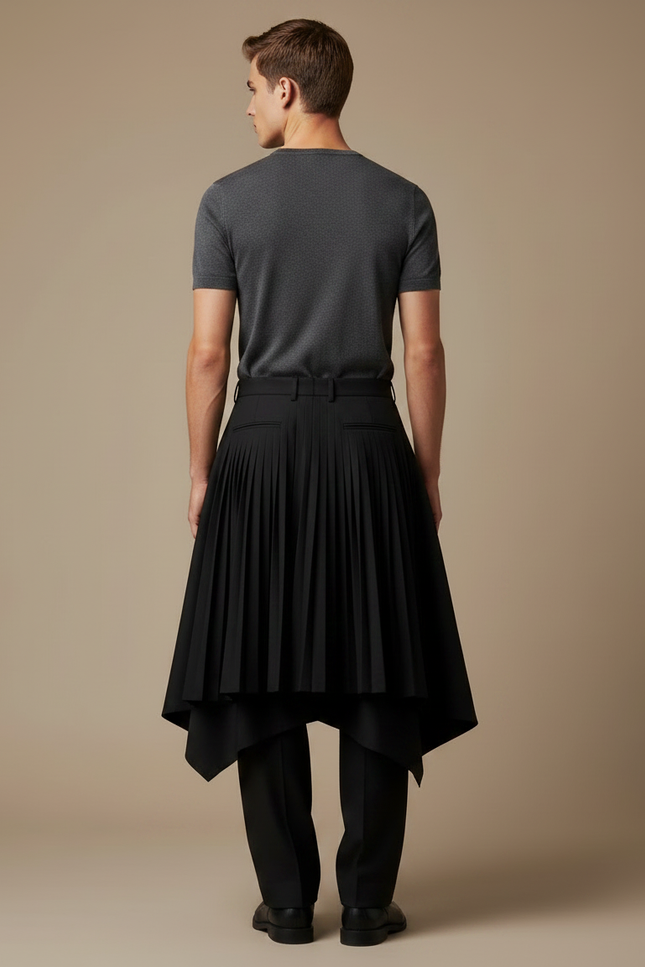 Pantalon Jupe Noir Asymétrique Superposé Élégant Moderne - Gabardine - vue 2