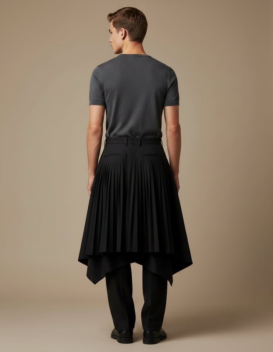 Pantalon Jupe Noir Asymétrique Superposé Élégant Moderne - Gabardine - vue 2