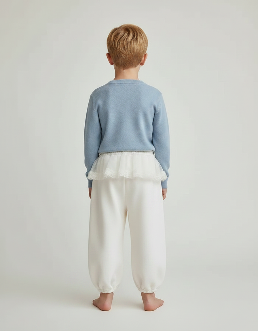 Pantalon Jupe Blanc Crème Élastiqué Ample Enfant - Molleton - vue 2