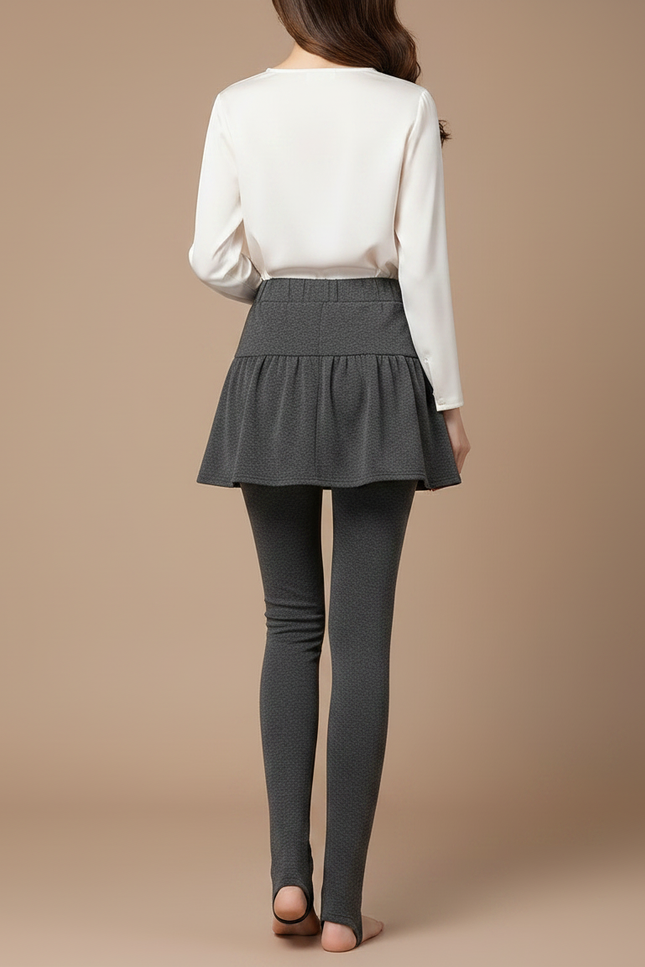 Pantalon Jupe Chaud Épais Doux Plissé Hiver - Gris Molleton - vue 2