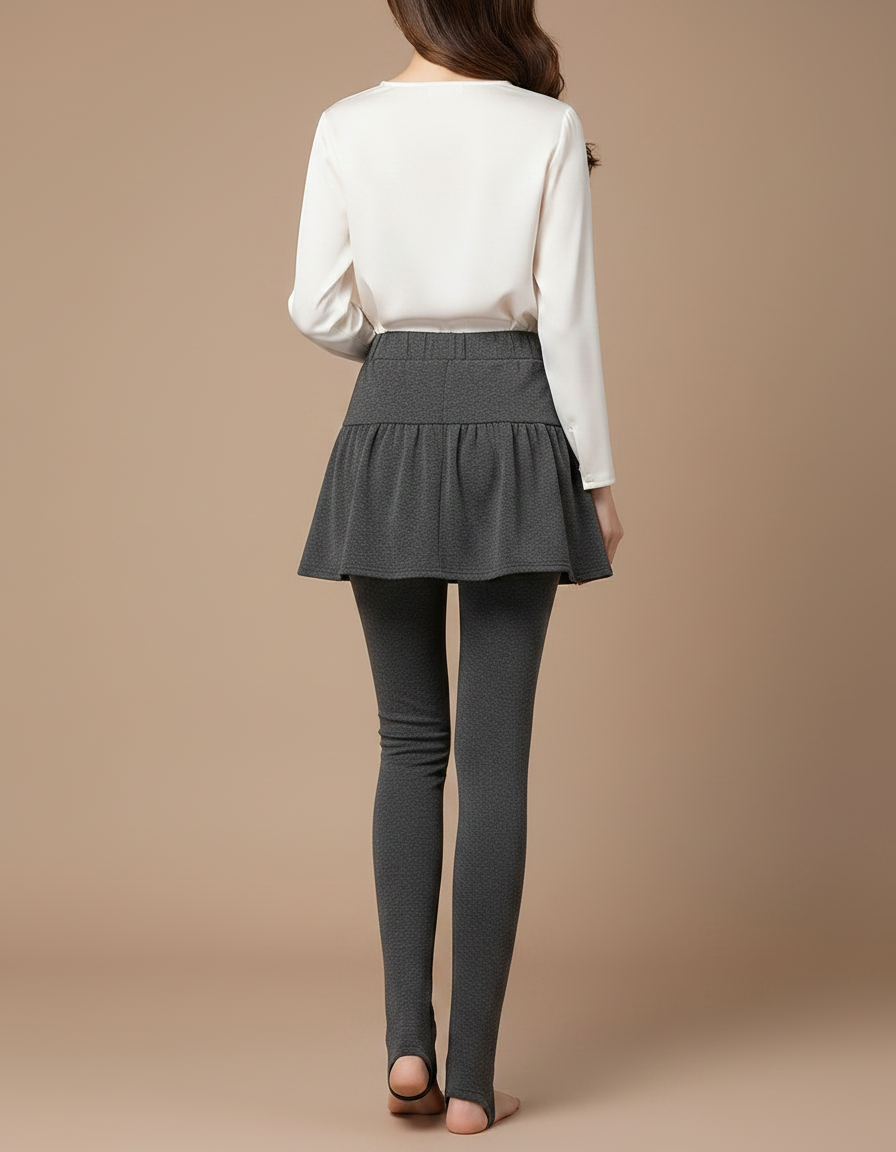 Pantalon Jupe Chaud Épais Doux Plissé Hiver - Gris Molleton - vue 2
