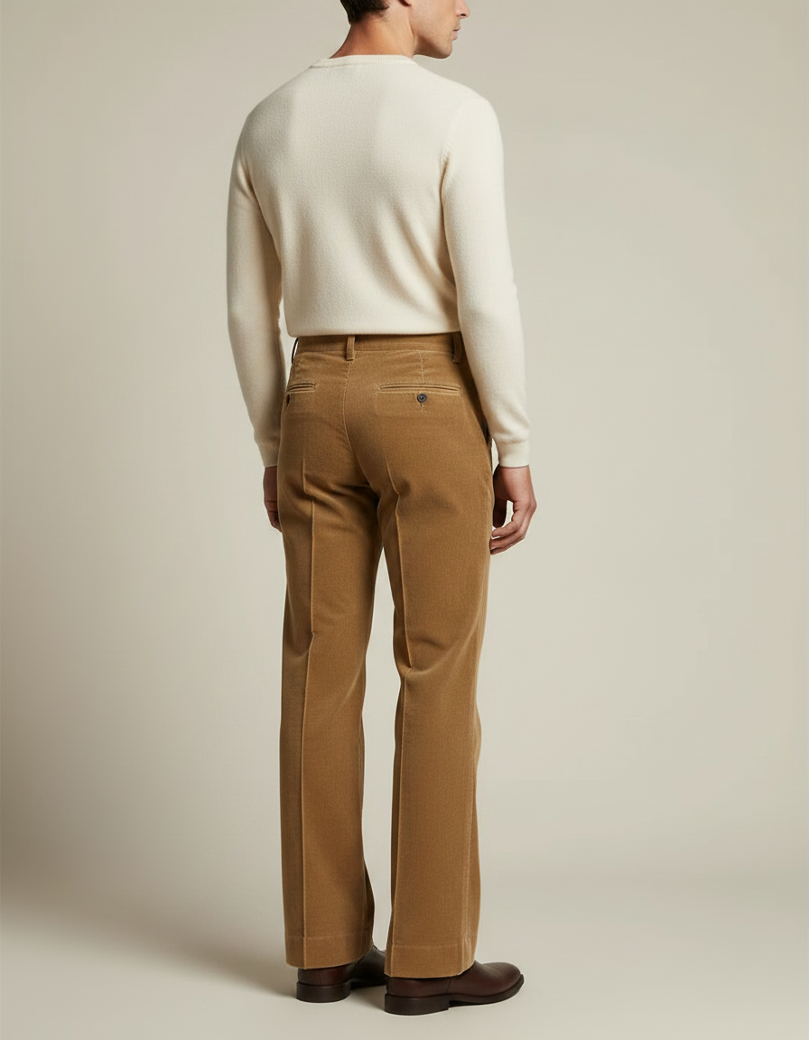 Pantalon Jupe Velours Marron Évasé Casual Homme - Camel Cordé - vue 2