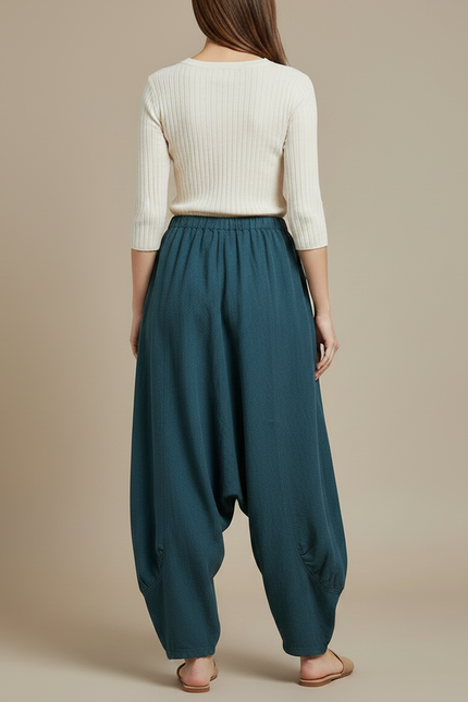 Pantalon Jupe Ample Coton Lin Vert Décontracté - vue 2