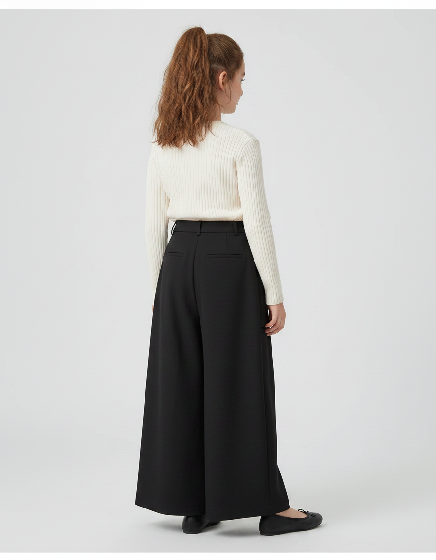 Pantalon Jupe Noir Ample Superposé Élégant Fille - Polyester - vue 2