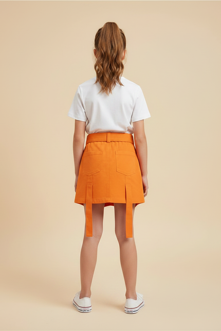 Pantalon Jupe Orange Cargo Courte Décontractée Poches - Toile - vue 2