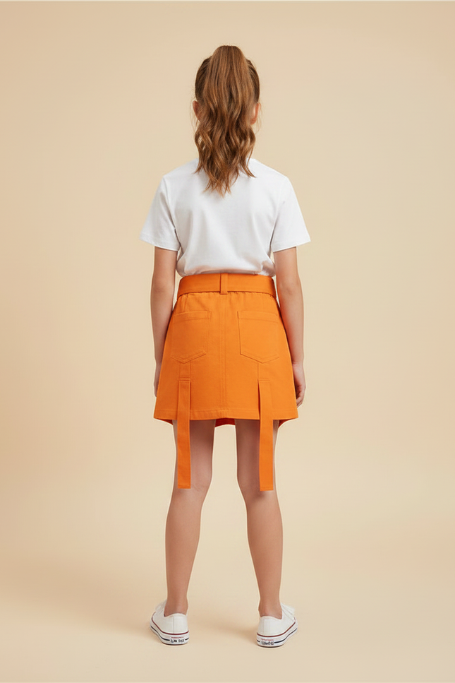 Pantalon Jupe Orange Cargo Courte Décontractée Poches - Toile - vue 2