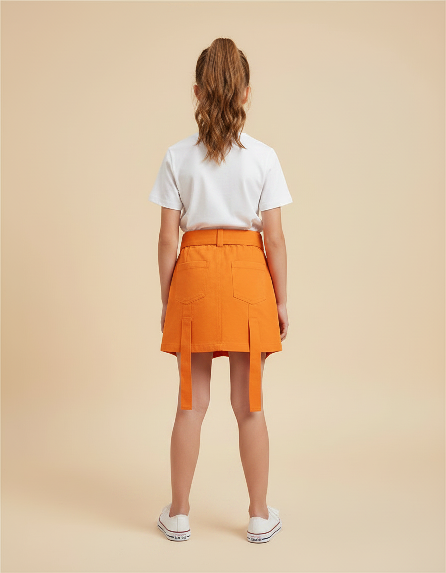 Pantalon Jupe Orange Cargo Courte Décontractée Poches - Toile - vue 2