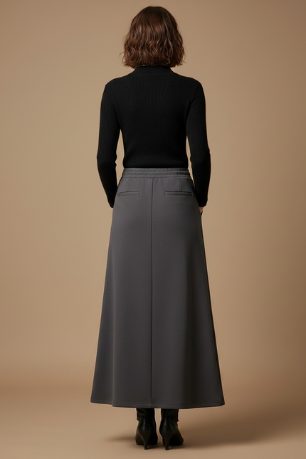 Pantalon Jupe Évasé Longue Cordon Gris Élégant - Molleton - vue 2