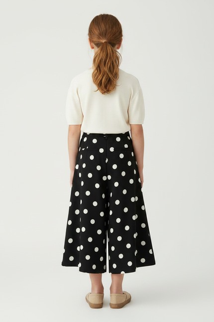 Pantalon Jupe Noir Pois Blancs Ample Fille - Polyester - vue 2