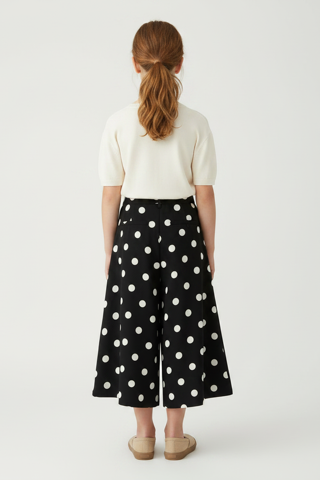 Pantalon Jupe Noir Pois Blancs Ample Fille - Polyester - vue 2