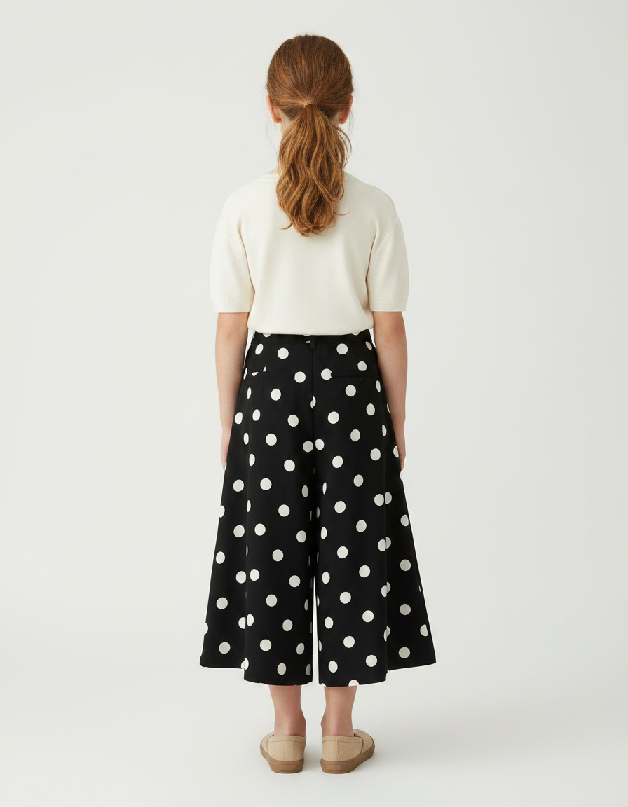 Pantalon Jupe Noir Pois Blancs Ample Fille - Polyester - vue 2