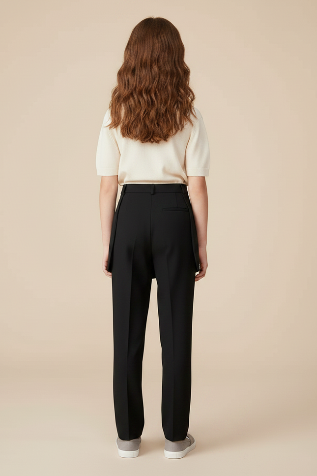 Pantalon Jupe Noir Droit Superposé Élégant - Polyester - vue 2