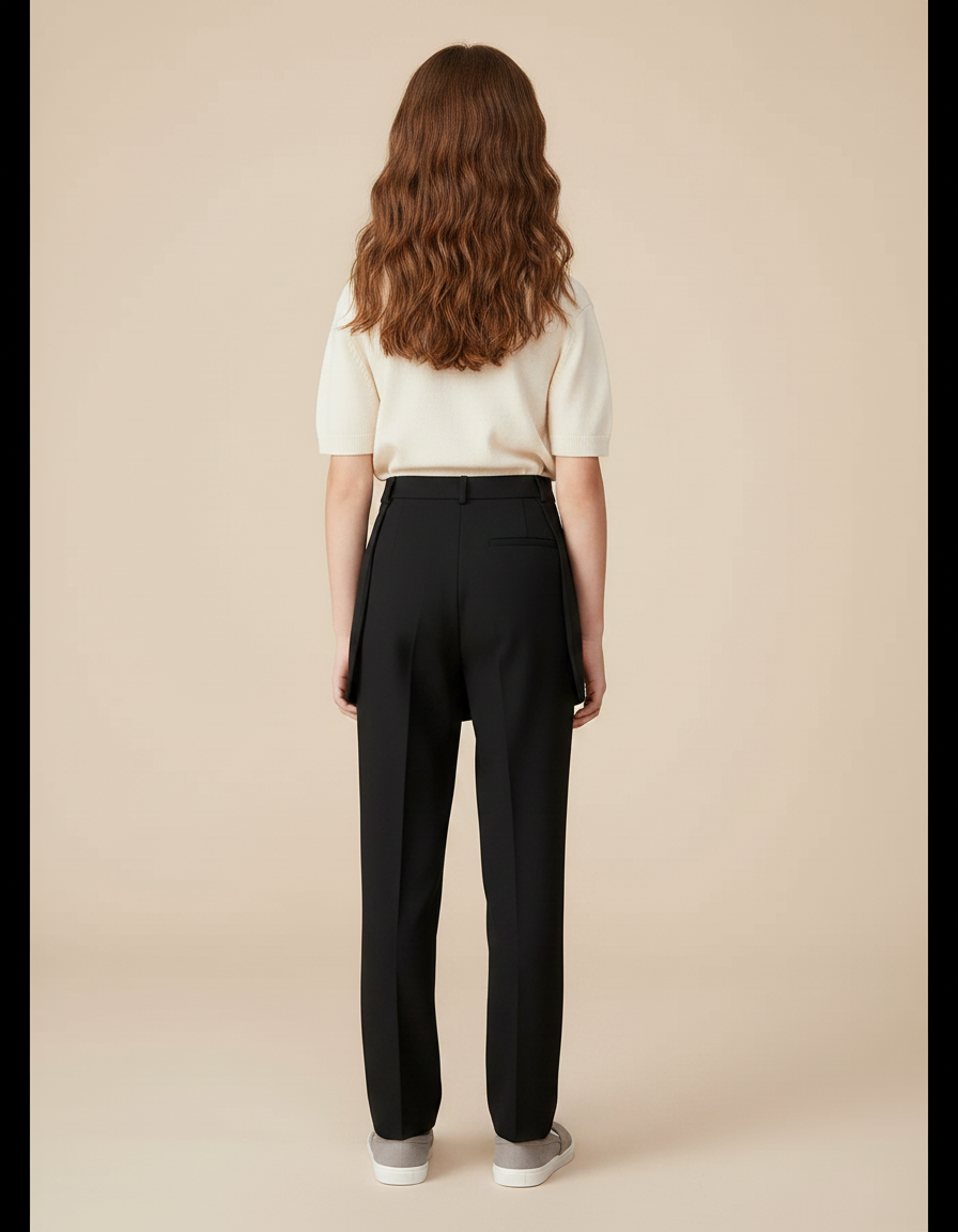 Pantalon Jupe Noir Droit Superposé Élégant - Polyester - vue 2