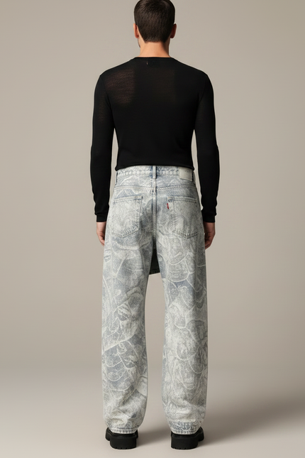 Pantalon Jupe Denim Effet Usé Déstructuré Ample - Bleu Jean - vue 2