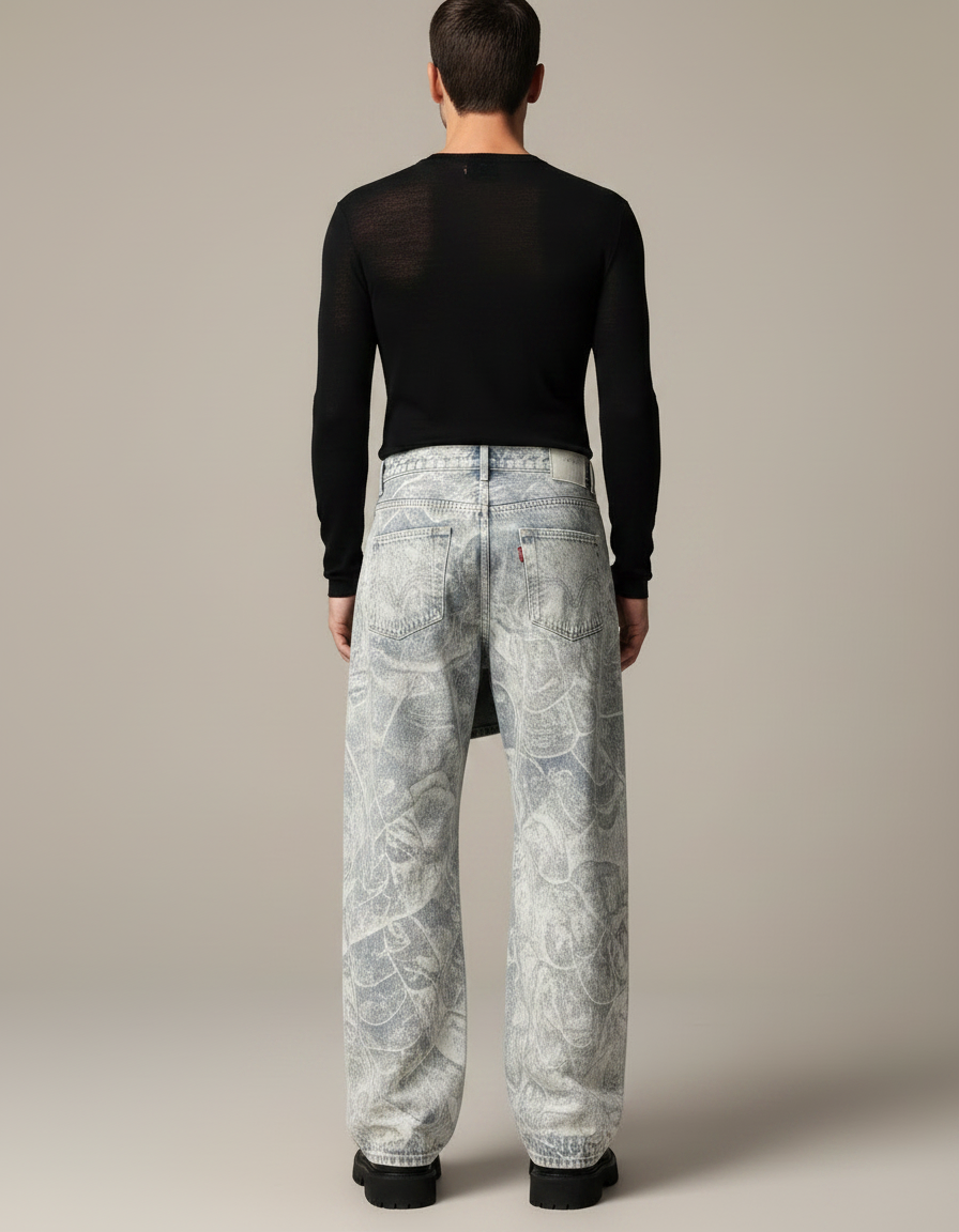 Pantalon Jupe Denim Effet Usé Déstructuré Ample - Bleu Jean - vue 2