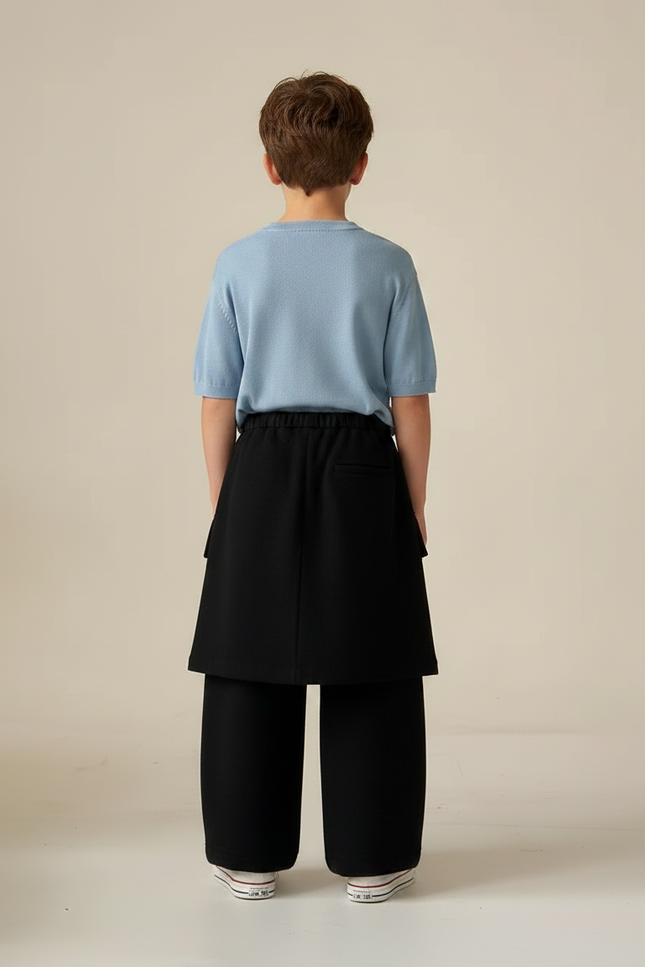 Pantalon Jupe Noir Ample Superposé Garçon Confortable - Molleton - vue 2