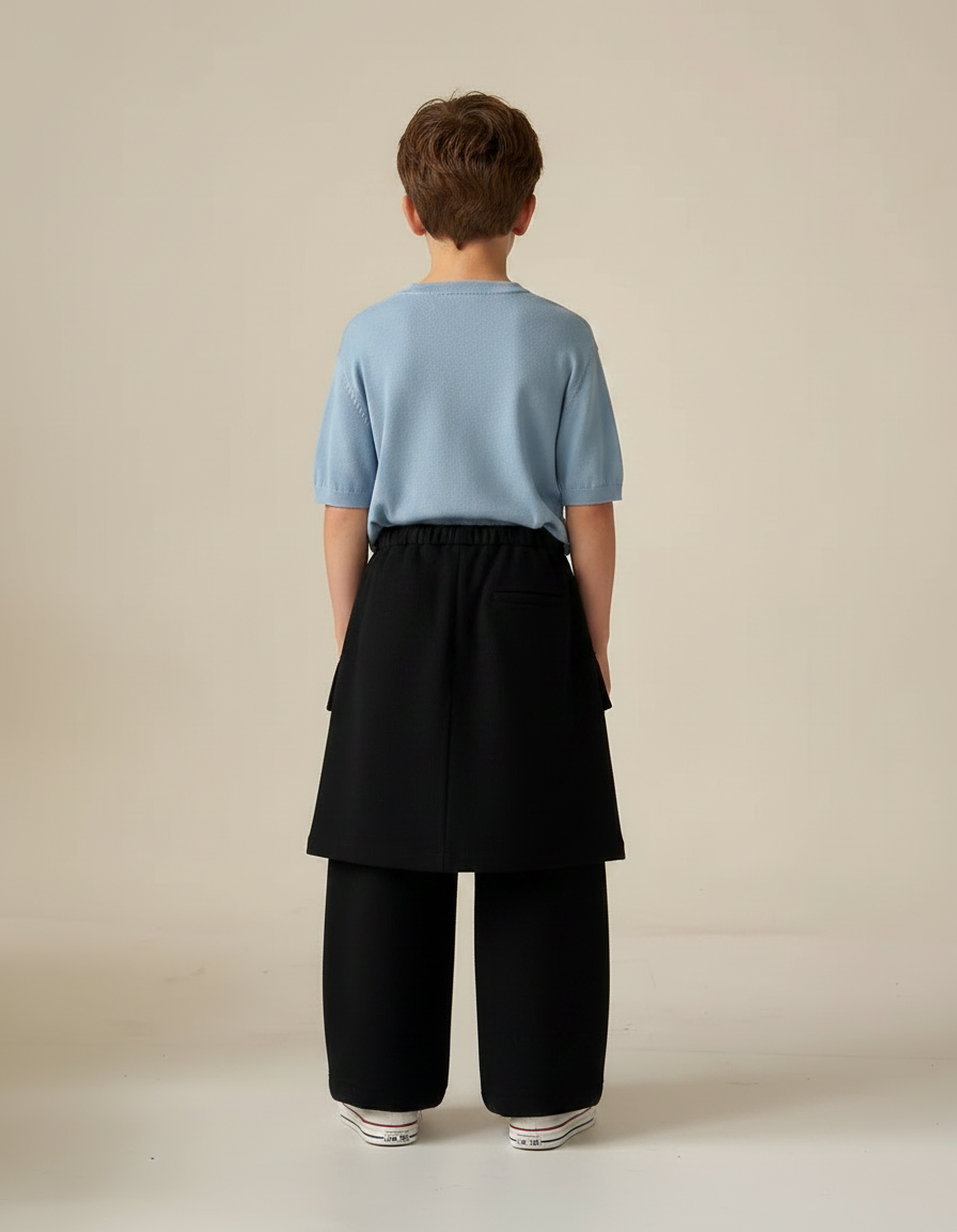 Pantalon Jupe Noir Ample Superposé Garçon Confortable - Molleton - vue 2