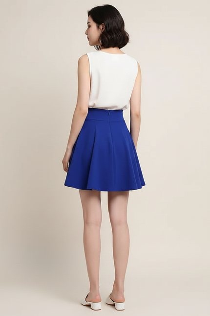Pantalon Jupe Bleu Évasé Fluide Court Élégant - Polyester - vue 2