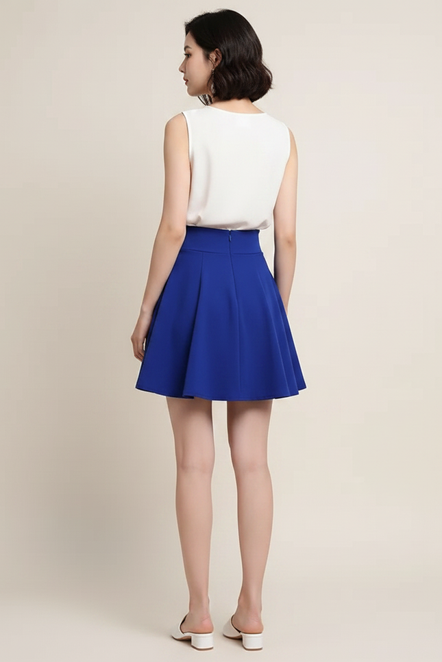Pantalon Jupe Bleu Évasé Fluide Court Élégant - Polyester - vue 2