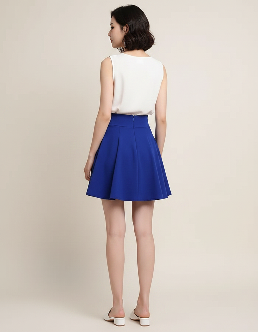Pantalon Jupe Bleu Évasé Fluide Court Élégant - Polyester - vue 2