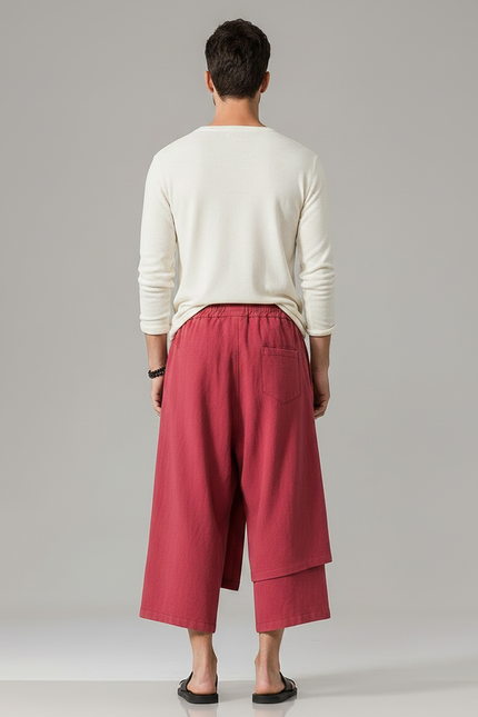 Pantalon Jupe-culotte - Bordeaux Lin - vue 2