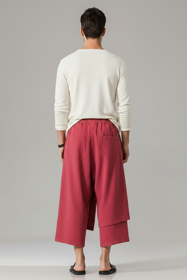 Pantalon Jupe-culotte - Bordeaux Lin - vue 2