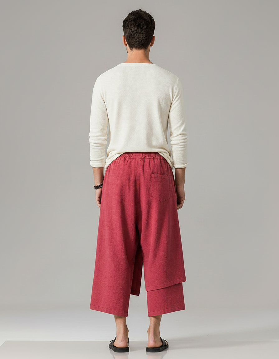 Pantalon Jupe-culotte - Bordeaux Lin - vue 2