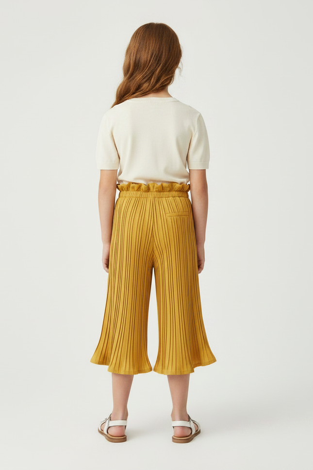 Pantalon Jupe Plissé Ample Jaune Moutarde Fille Décontracté - Maille - vue 2