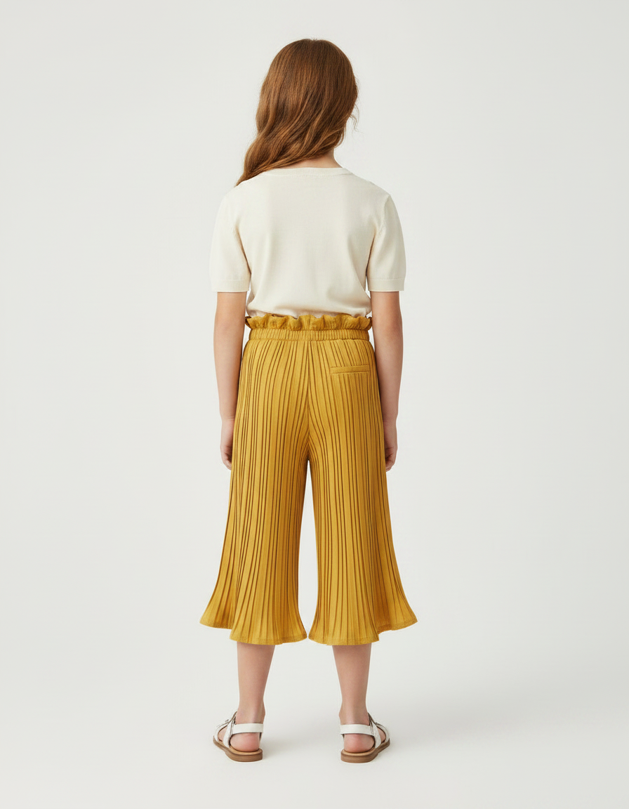 Pantalon Jupe Plissé Ample Jaune Moutarde Fille Décontracté - Maille - vue 2