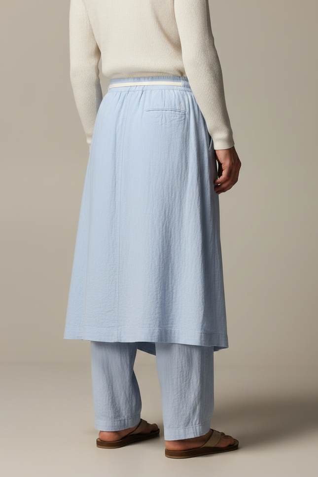 Pantalon Jupe Bleu Ciel Lin Drapé Ample Décontracté - vue 2