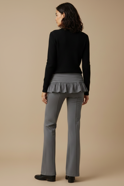 Pantalon Jupe Gris Évasé Volants Taille Haute Élégant - Maille - vue 2