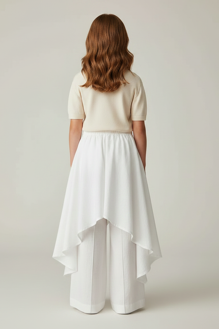 Pantalon Jupe Blanc Lin Ample Superposé Fille - vue 2