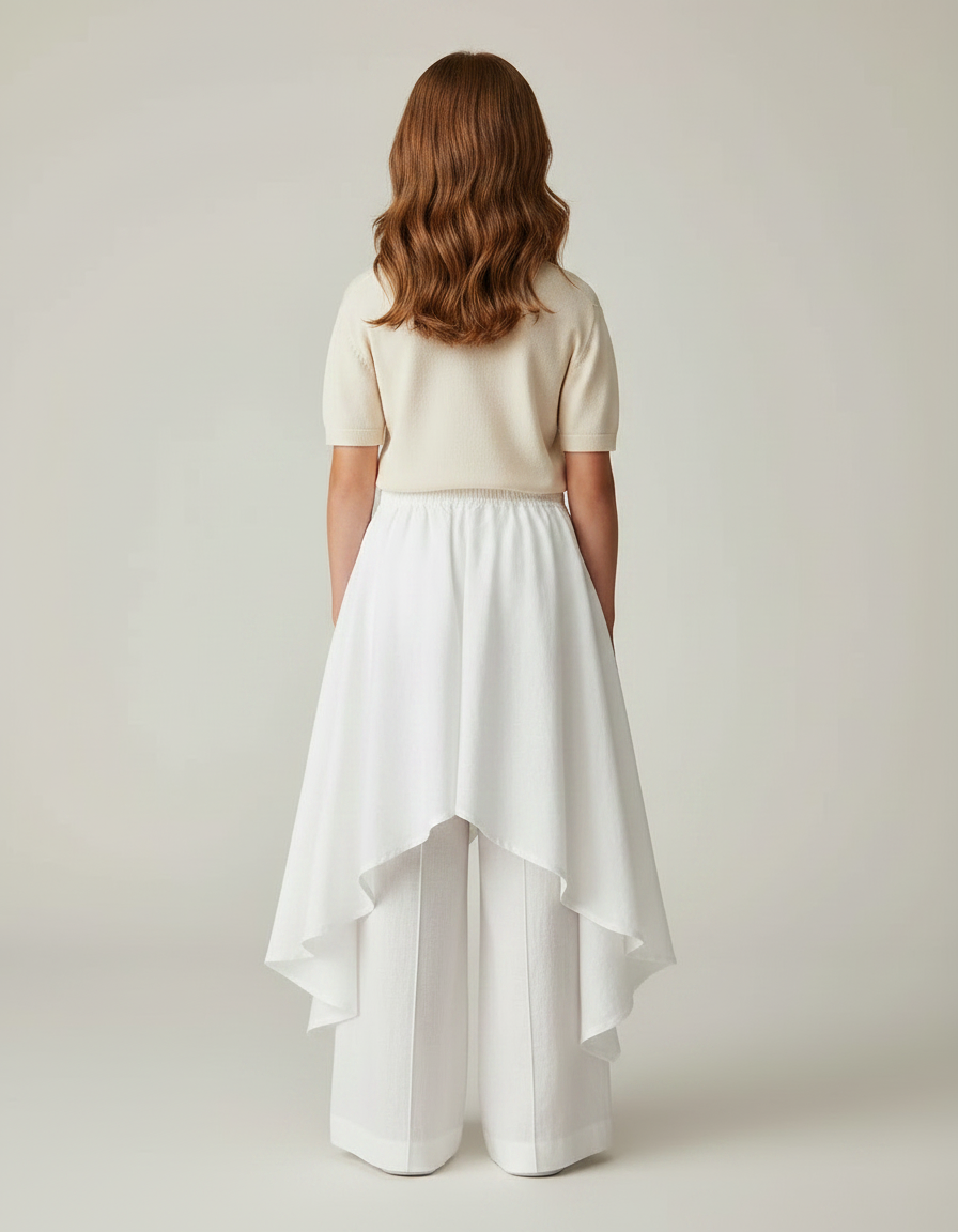 Pantalon Jupe Blanc Lin Ample Superposé Fille - vue 2