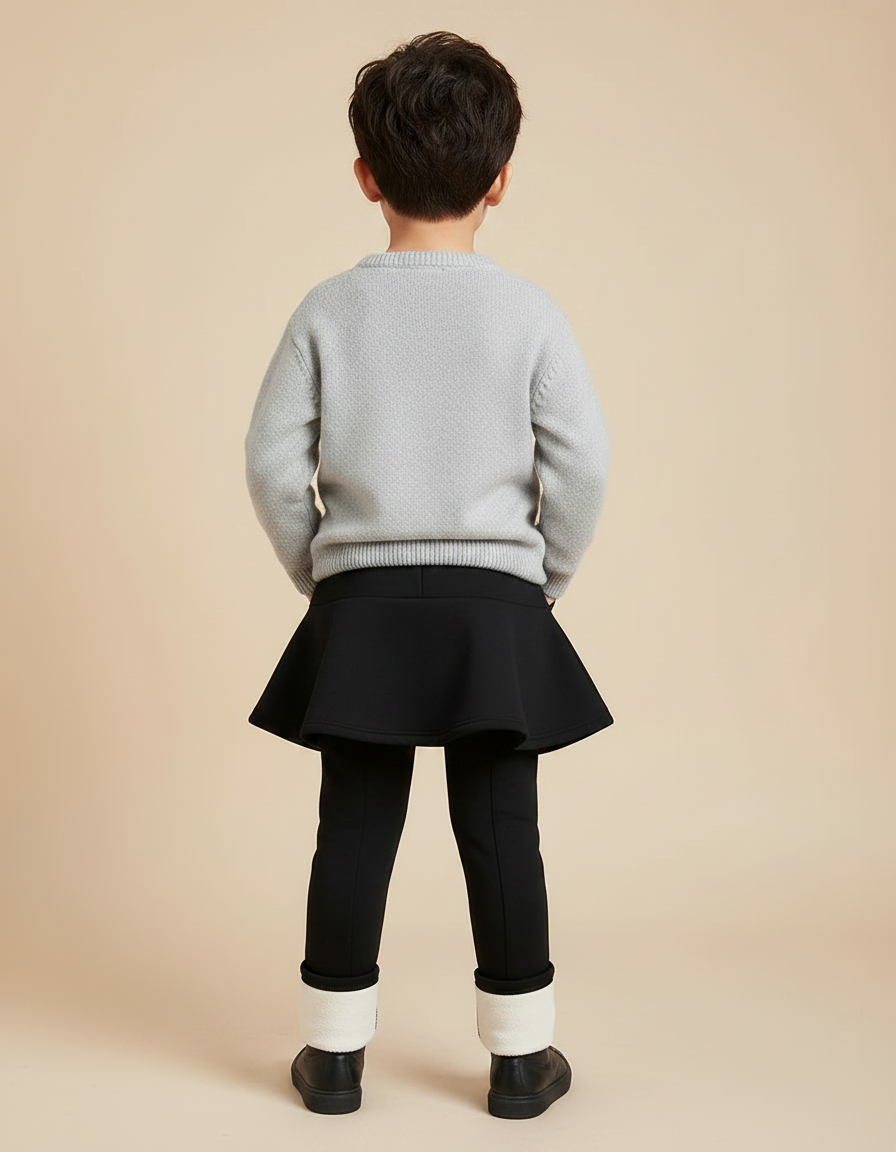 Pantalon Jupe Noir Évasé Molletonné Chaud Enfant - vue 2