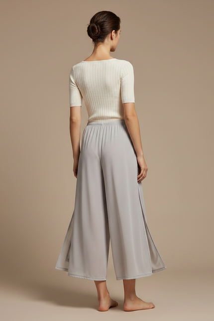 Pantalon Jupe Gris Fluide Fendu Léger Chiffon Ample - Polyester - vue 2